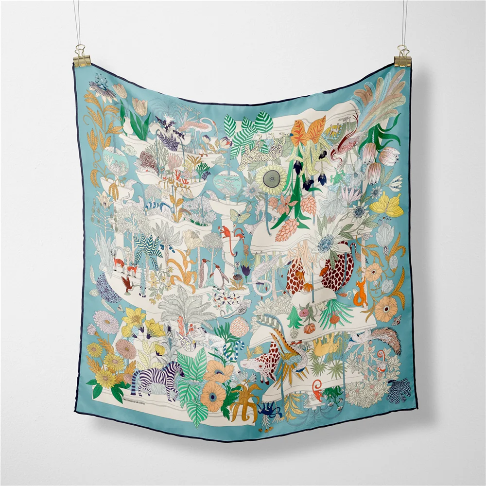 53 سنتيمتر الفاخرة حك وشاح حريري امرأة مدينة المياه طباعة أوشحة مربعة باندانا الحجاب الصغيرة Foulards سيدة التعادل عقال منديل