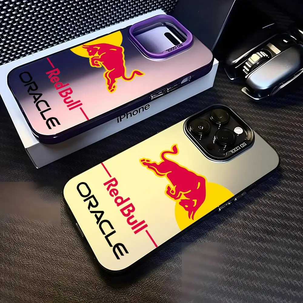 Racing Red Drink B-bulls Phone Case for For iPhone 13 Pro Max 15 Pro 14 Plus 12 X XS Max XR 11 Pro Fashion Colorful Silver Cover