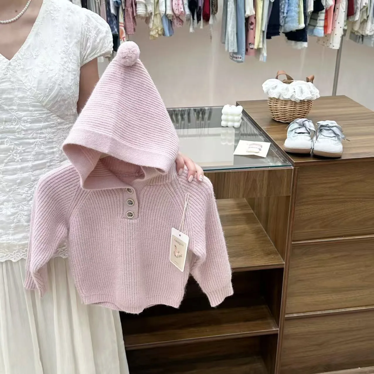 Children's Sweater 2026 Spring and Autumn Winter New Fashion Korean Hooded Knitted Top for Girls Baby Pink Cute Hoodie