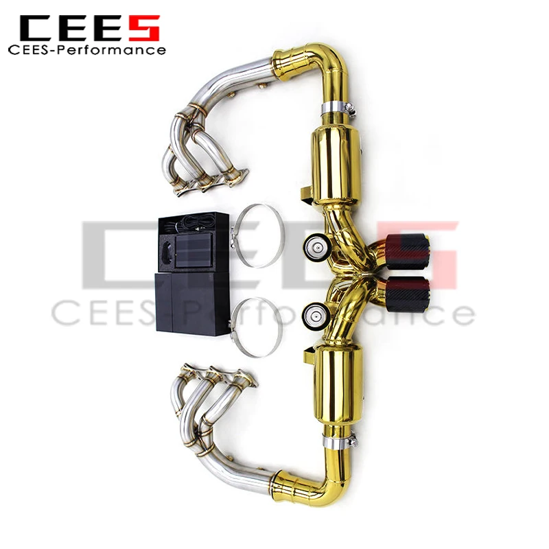 

cees Stainless Steel Header Manifold Catback for 2011-2019 Porsche 911 991/991.1/991.2 GT3 Electroplate Gold Axle Exhaust System
