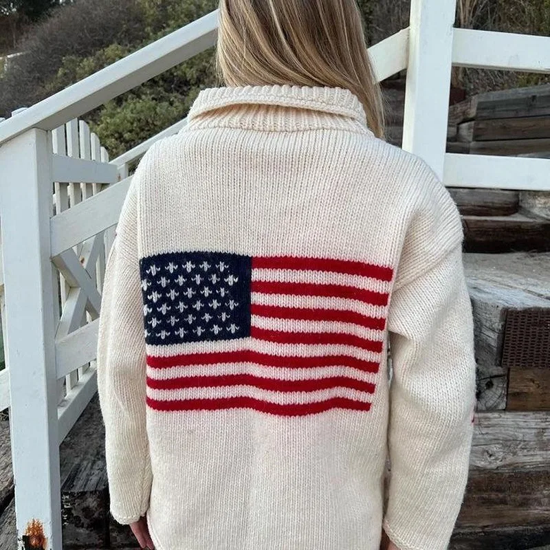 Maglione lavorato a maglia con cerniera modello autunno inverno stile Harajuku streetwear casual per temperamento sciolto per pendolarismo all'aperto lavorato a maglia