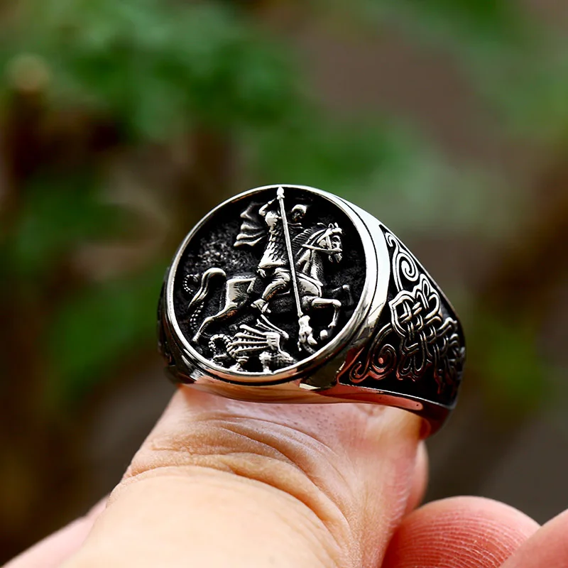 Beier Fashion religion Jesus Ring Knight of God Saint George ring Stainless Steel Cool High Quality Men Jewelry BR8-1050