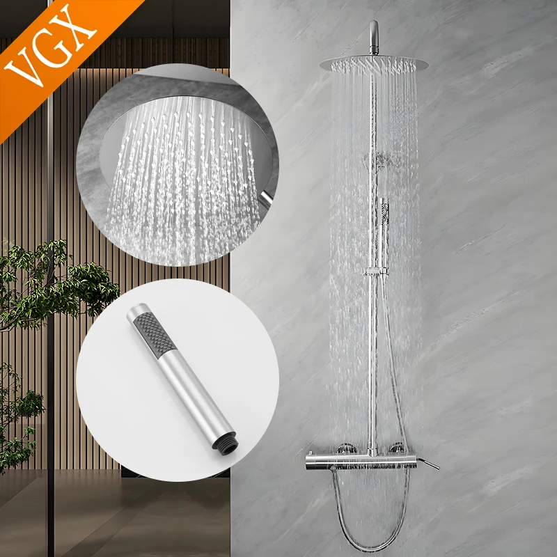 VGX Shower System Set Bathroom Shower Faucet Set Stainless Steel Brushed 3-way Rainfall Shower Set Shower Mixer Crane Set