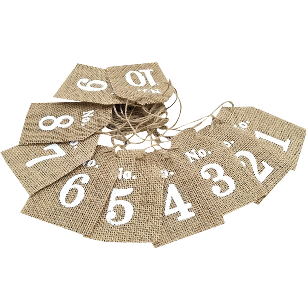 

10pcs Burlap Table Number Wedding Decor Wine Tags Party Supplies 1-10 Organize Seat Assignment Signs Holiday Craft