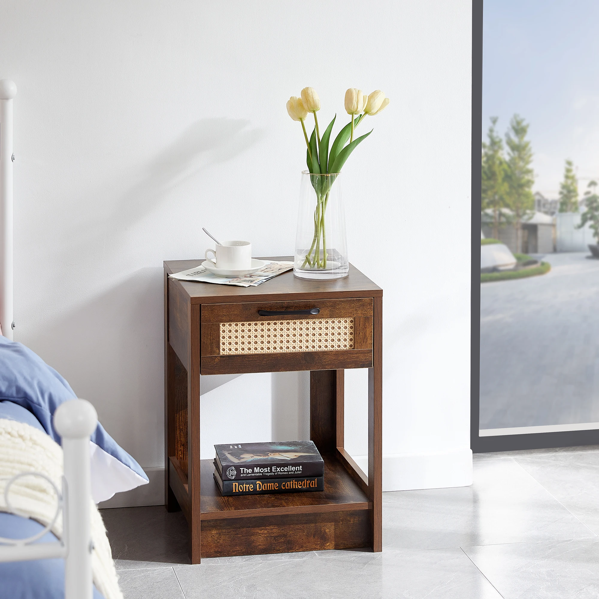 

15.75" Rattan Nightstands with Drawer Bedside End Table for Small Space,One Size