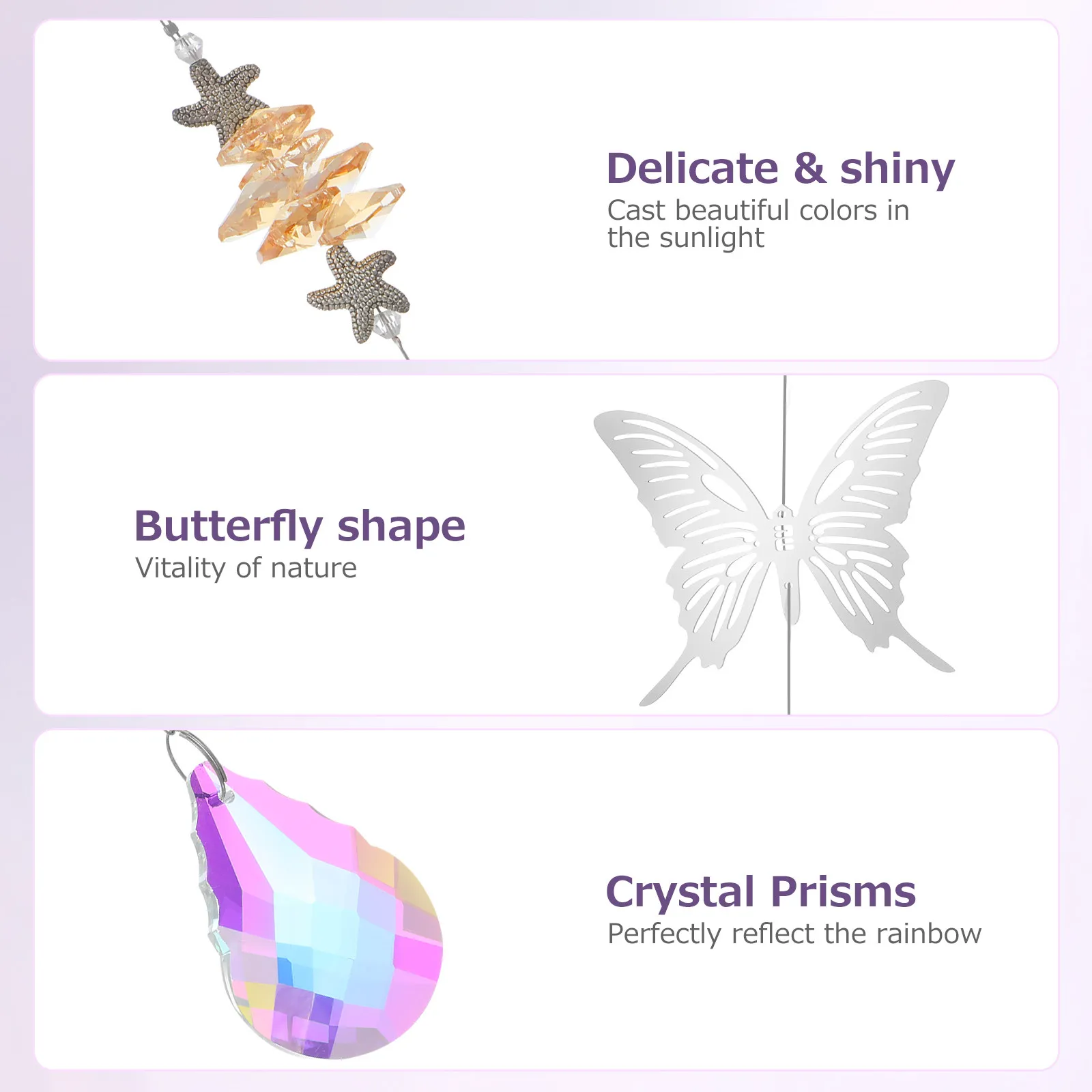 7Pcs Fashion Crystal Butterfly Suncatcher Hanging Ornament for Windows Garden Bedroom Office Crystal Light Catcher Home Decor