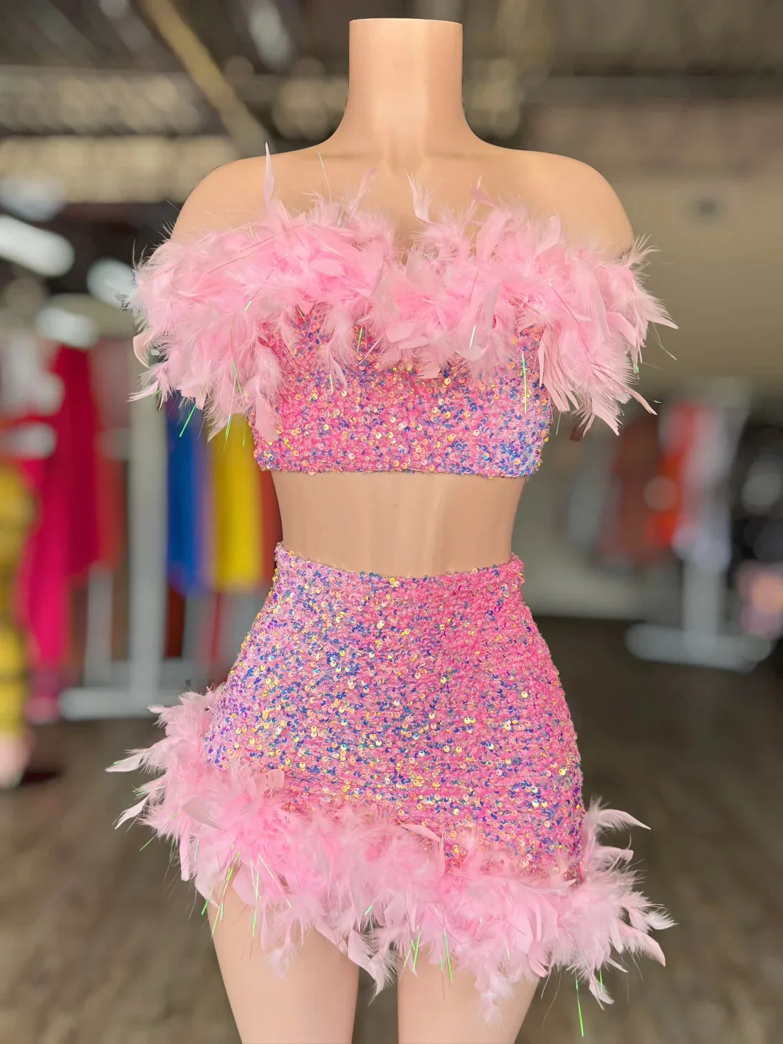 Pink Feather Short Prom Dresses Flor Black Girls Sequins Birthday Party Dresses African Cocktail Dresses Homecoming Customized