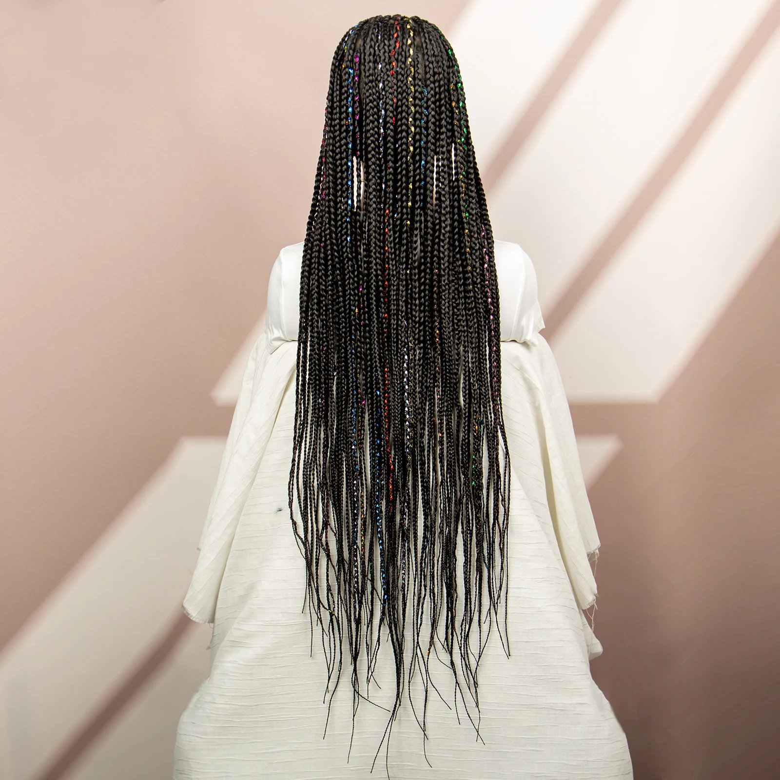 Perucas trançadas sintéticas completas do laço para mulheres negras, cabelo trançado sem nós com fitas, tranças do cabelo do bebê, 36"