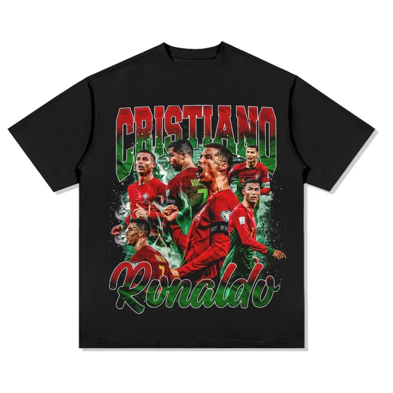 Vintage Portugal C Ronaldo printed Cotton tees summer sports Football fan T-shirt kids and man Crew-neck short-sleeved top