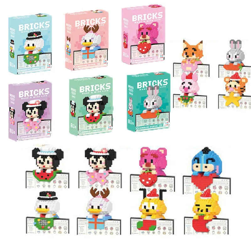 Disney Mini Building Blocks Cute Anime Figure Donald Duck Lotso Image Dolls Children Puzzle Assembly Toy Bricks Computer Pendant