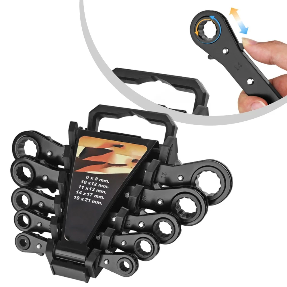 Automotive Repairs 6mm To 21mm Portable Wrench Set For Car Repair Automotive Repair Tool 5pcs Ratchet Wrench Set