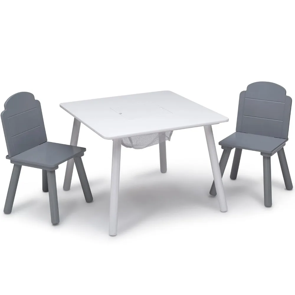 Delta Children Finn Table and Chair Set with Storage, White/Grey Table and Chair Set for Kids