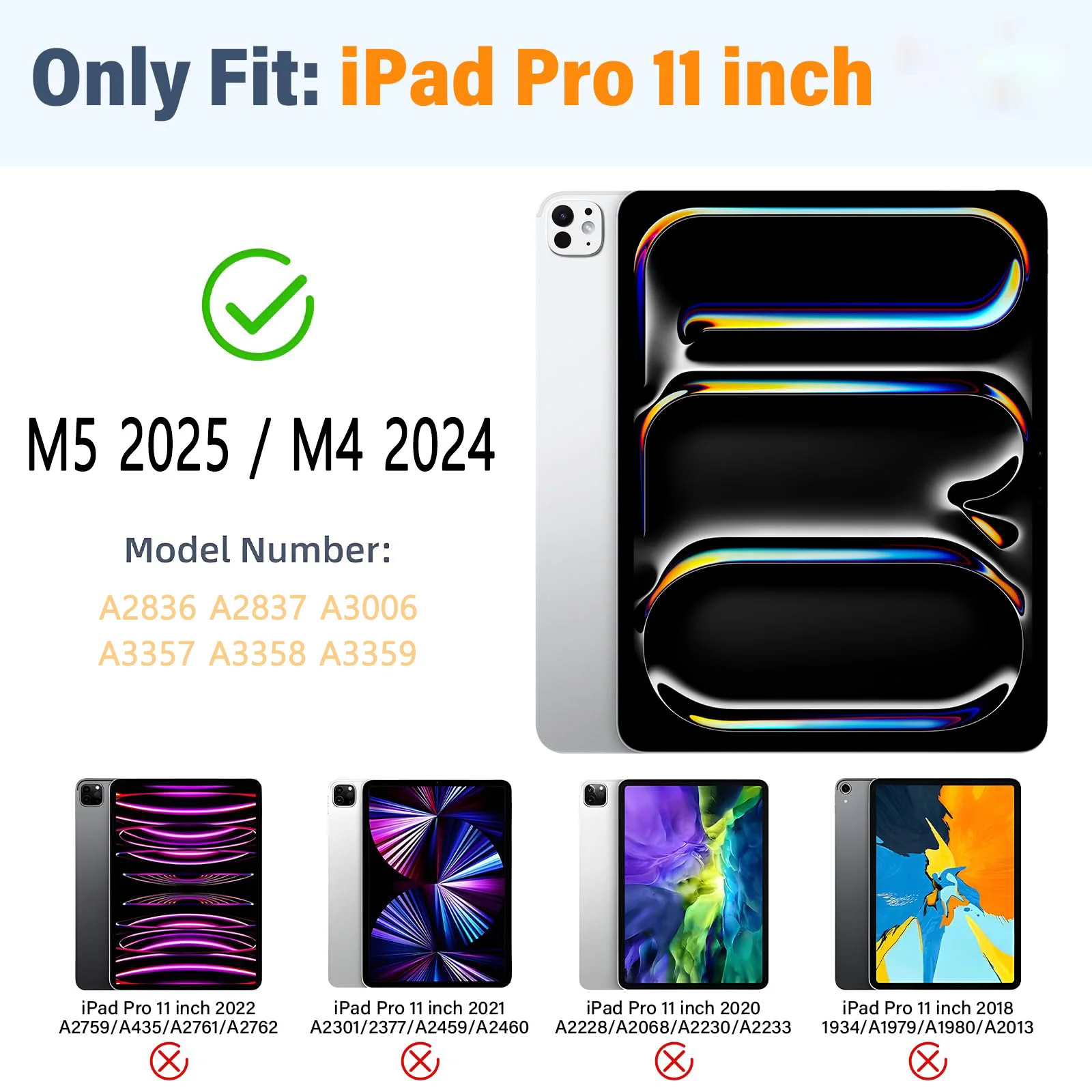 Tablet Case for iPad Pro 11-Inch (M5 M4) 2025/2024 (6th/5th Generation), Stand Soft Back Shell Smart Cover with Auto Wake/Sleep