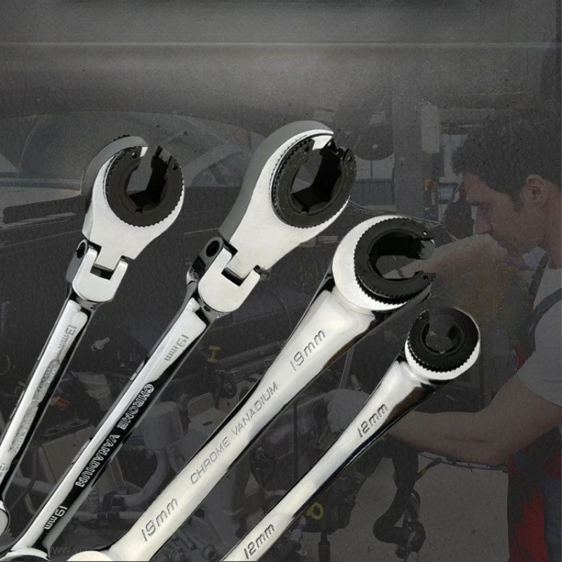 Zestaw kluczy płasko-oczkowych z obrotowymi zębatkami, kluczy pierścieniowych, kluczy trzpieniowych, kluczy płasko-oczkowych z regulacją, kluczy płasko-oczkowych z elastyczną główką, kluczy do oleju i narzędzi ręcznych.