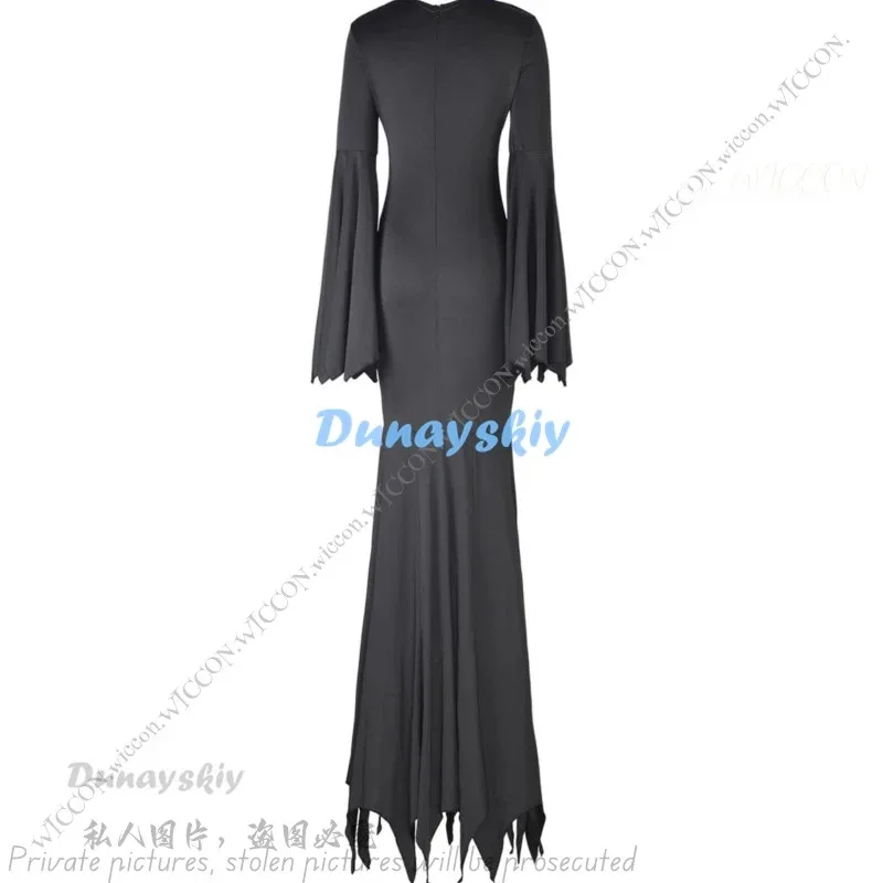 

a7d@Morticiaa Dress Gothic Women V Neck Long Dress Casual Long Batwing Sleeve Cosplay Costume Slim Fit Party Club Clothing Addam