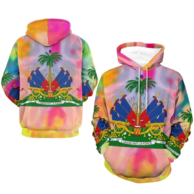 

Autumu New 3D Tie-dye HAITI National Flag Printing New In Hoodies & Sweatshirts Haiti Coat Of Arms Graphic Hooded Hoody Pullover