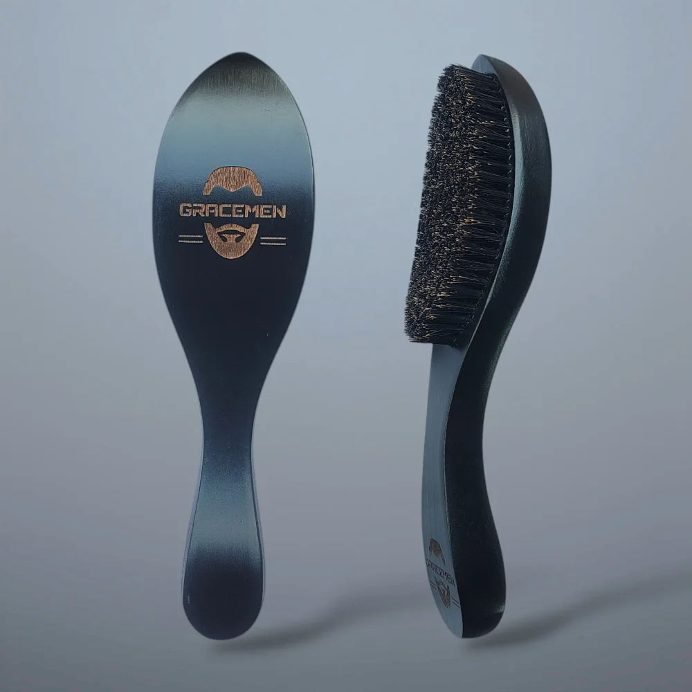 Gracemen 360 Wave Brush for Men Premium Curved Medium Stiffness Boar & Nylon Bristles Mix Hair Beard Brush