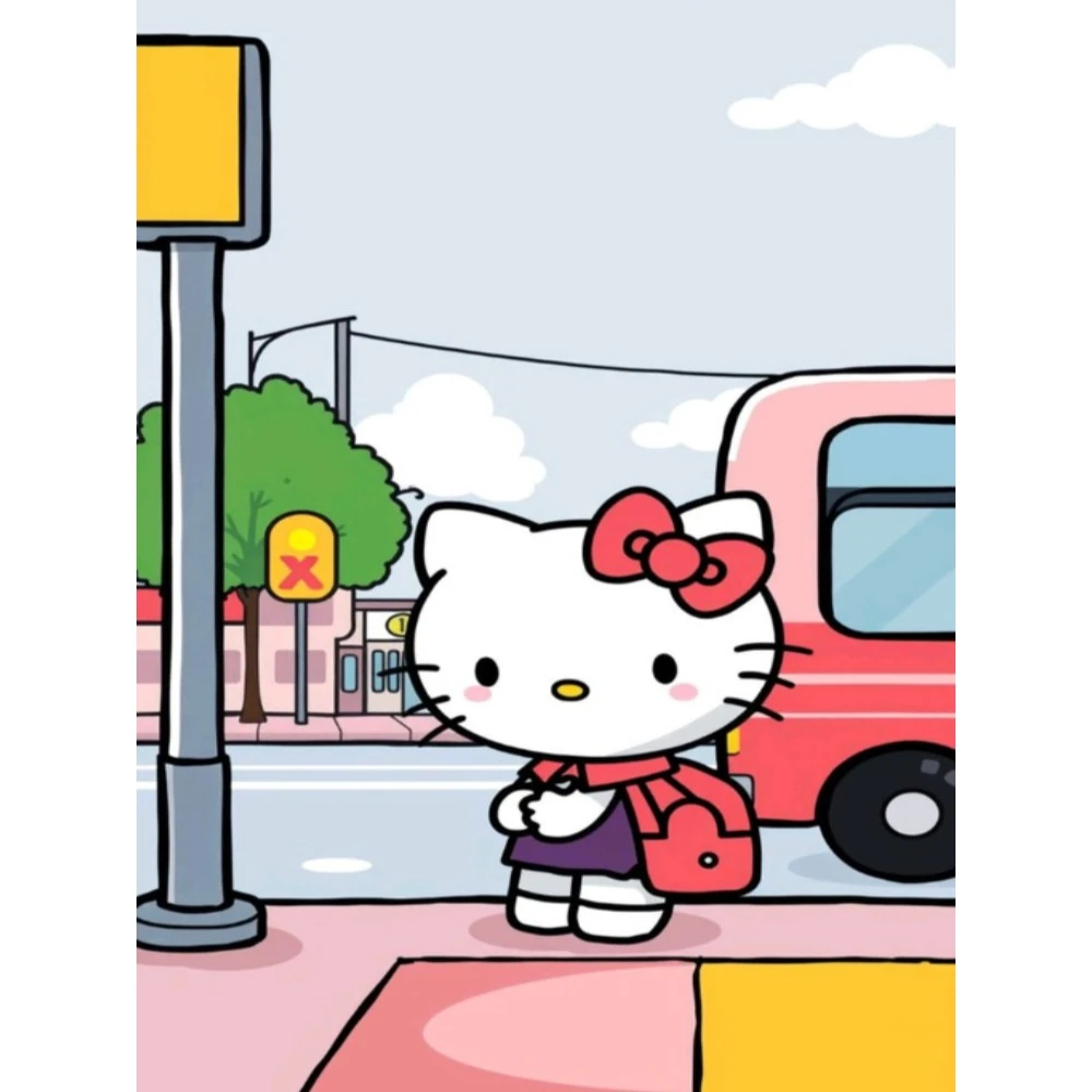 Oil Painting Anime Hello Kitty Cute Pink House By Numbers Modern Wall Decor for Living Room Bedroom Gift No Frame