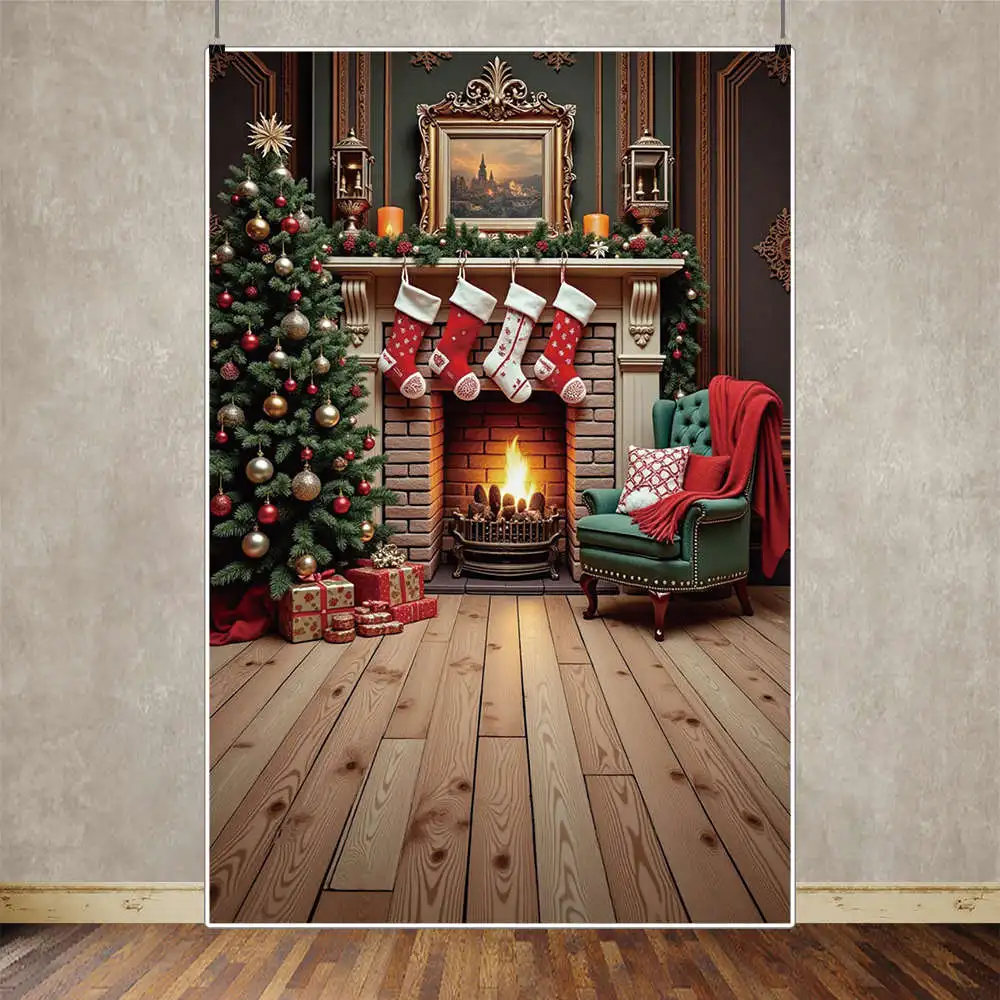 MOON.QG 크리스마스 벽난로 배경 사진, 실내 선물, 크리스마스 트리 포토존 배경, 어린이 스튜디오 포토존 액세서리