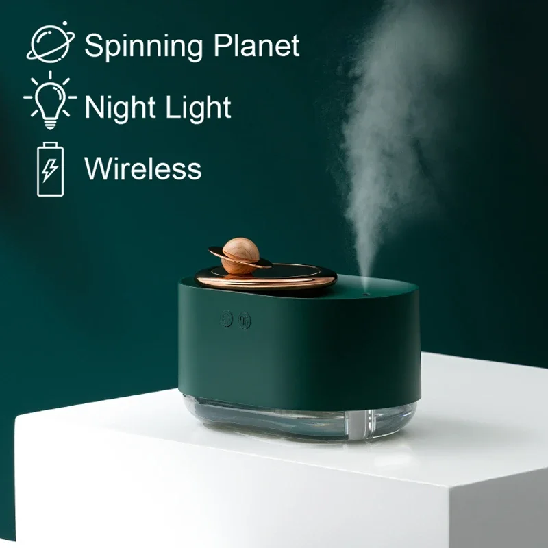 หมุน Planet ไร้สายอัลตราโซนิก 300ml Air Humidifier แบบพกพาชาร์จสําหรับ Home Room ของขวัญ