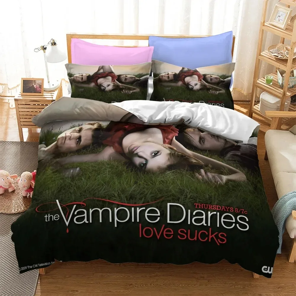 Ensemble de literie imprimé en 3D The Vampire Diaries pour adultes et enfants, taie d'oreiller, housse de couette, double, double, double, pleine reine, roi, literie, housse de couette, athlon