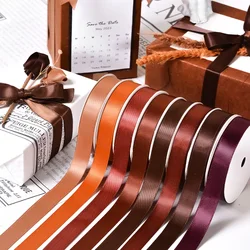 YAMA 100yards/lot 13 16 19 22 mm Double Face Satin Ribbon Gold Brown Ribbons for Party Wedding Decoration Handmade Rose Gifts