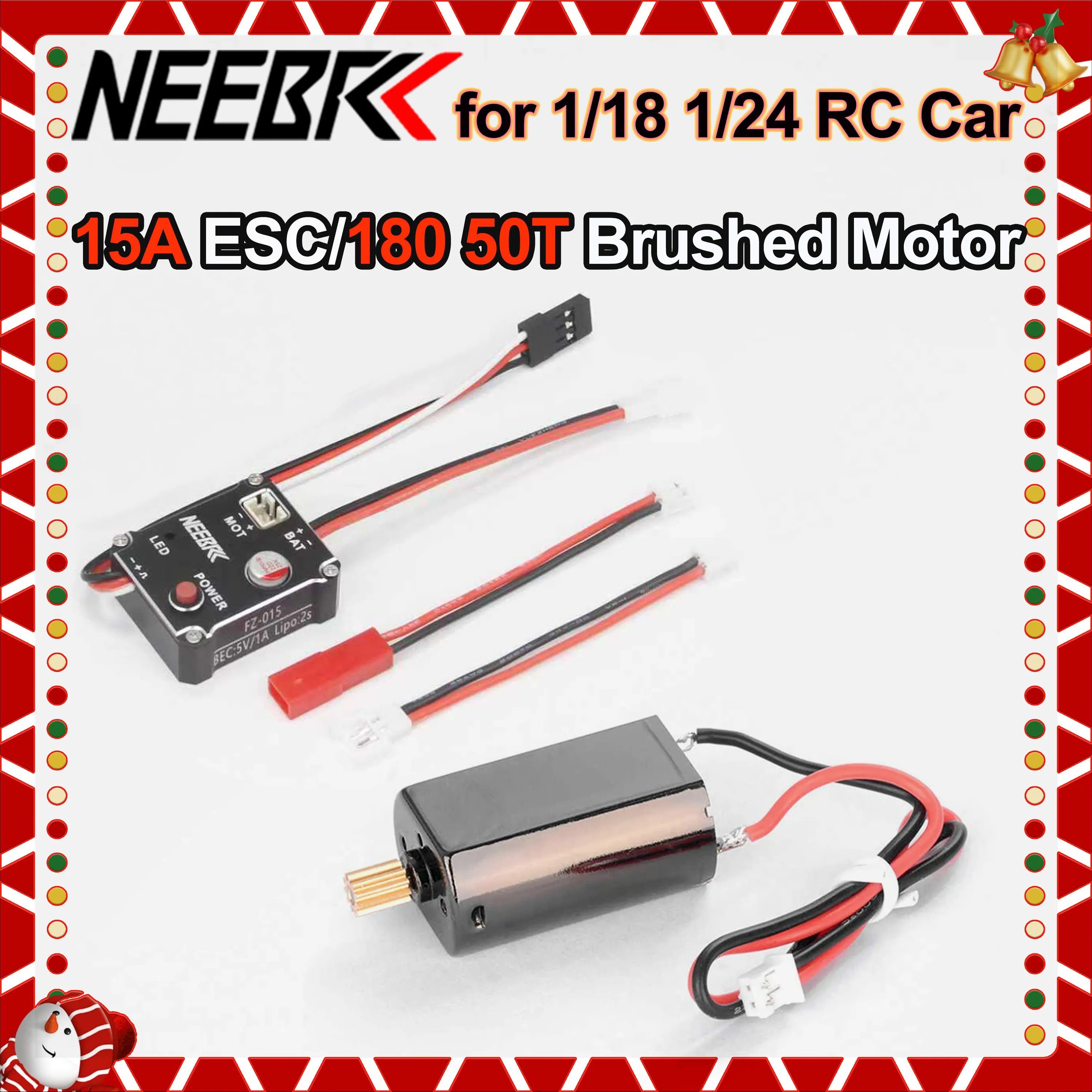 

NEEBRC 180 50T коллекторный мотор, 15A металлический ESC, 2S 5V/1A BEC для радиоуправляемых машин 1/18 1/24, краулеров, дрифт-моделей, аксессуары для тюнинга SCX24 TRX4M FMS