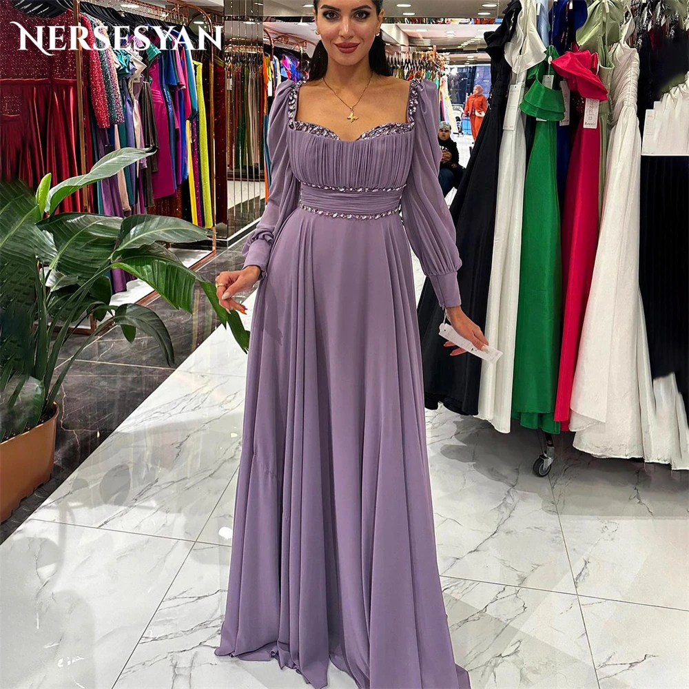 

Nersesyan Purple Formal Evening Dresses Pleats A-Line Sweetheart Cap Sleeves Prom Dress Floor Length Beadings 2024 Party Gowns