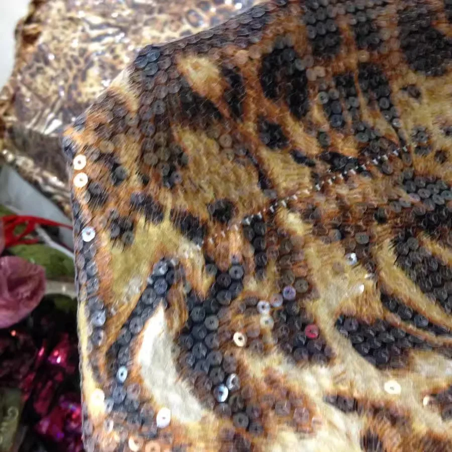 Mesh Sequin Leopard Tiger Pattern Transparent Sequin Fabric