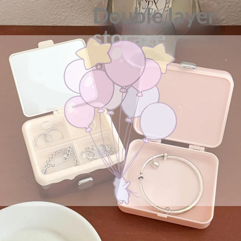 صندوق تخزين صغير للشوكولاتة بطبقة مزدوجة مع مرآة صندوق محمول أقراط وقلائد وخواتم صندوق تخزين العناصر النثرية