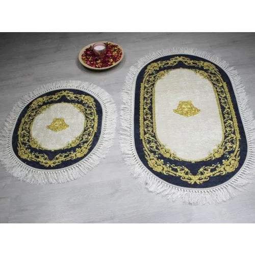 Dowry Wonderland Oval Fringed 2'li Bath Mat Pad Prince Cream