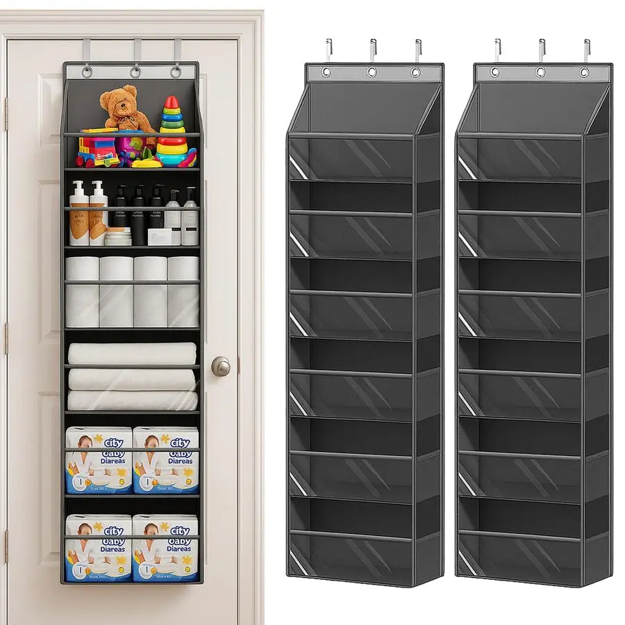 

Over The Door Organizer 2 Pack 6 Tier Door Organizer Hanging amp 12 Side Pockets, Reinforced 50LB Capacity Hanging Organizer, Cl