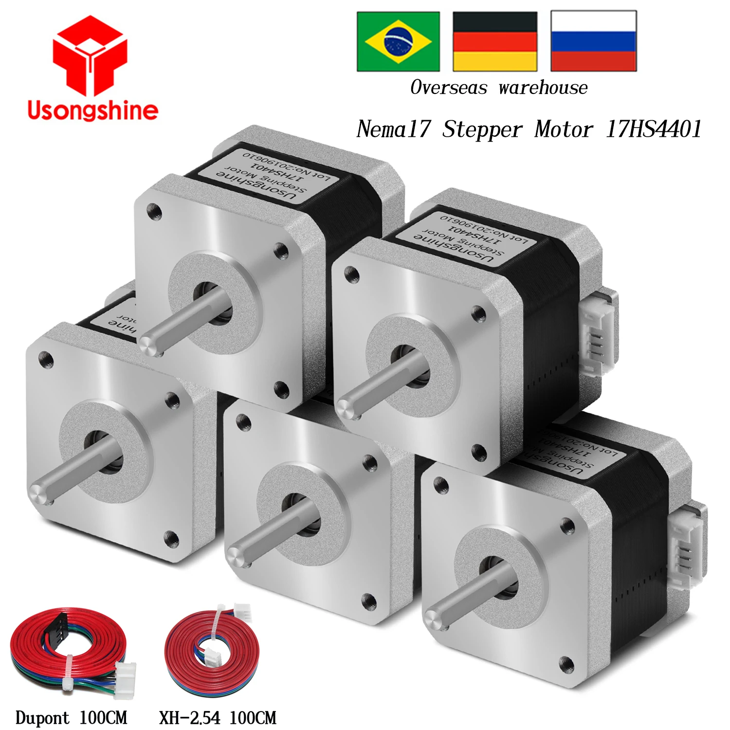 5 szt. Silnik krokowy Usongshine Nema17 17 hs4401 1.5A 42N.cm 42BYGH 4 ołowiu do drukarki 3D maszyna do frezowanie CNC grawer laserowy