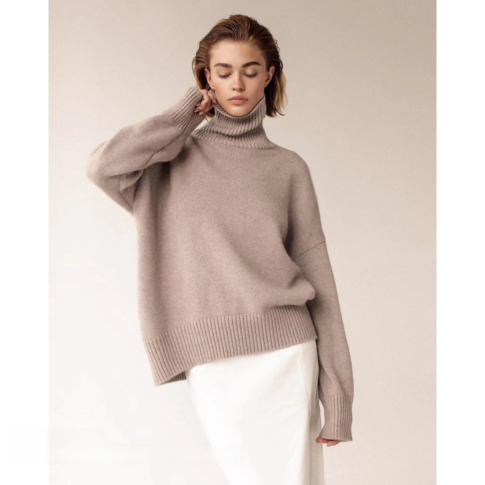 

High Ne Loose Knitted Sweater Autumn Winter Women's Comfortable Long Sve Crew Ne Pullover Knitwear Faion Trend
