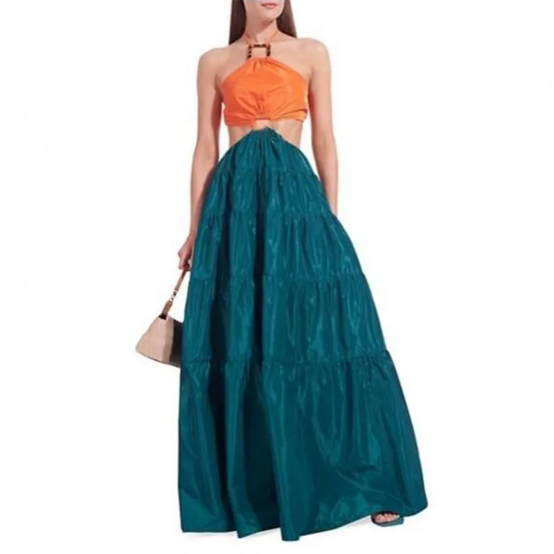 

Женская длинная юбка-макси, модная юбка бирюзового цвета, 2023