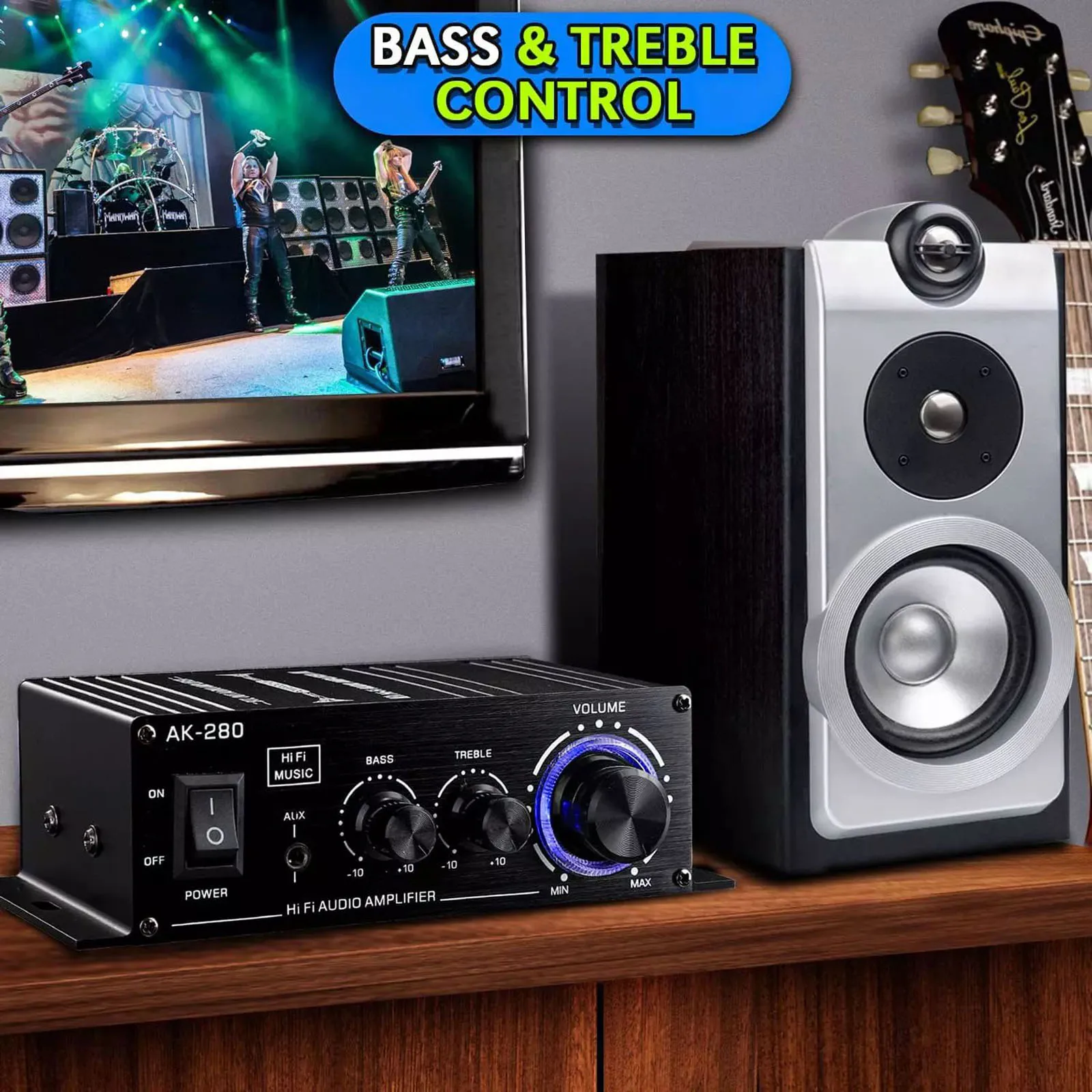 AK280 Amplifier Audio mobil, pengeras Audio Digital Mini daya Audio Stereo cahaya biru untuk teater rumah klub pesta musik 40Wx2 daya