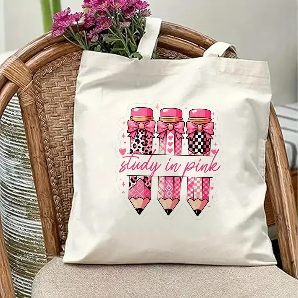 Cute Maestra Canvas Tote Bag Retro Spanish Teacher Rainbow Apple Print Reusable Shopping Grocery Shoulder Handbag For Women