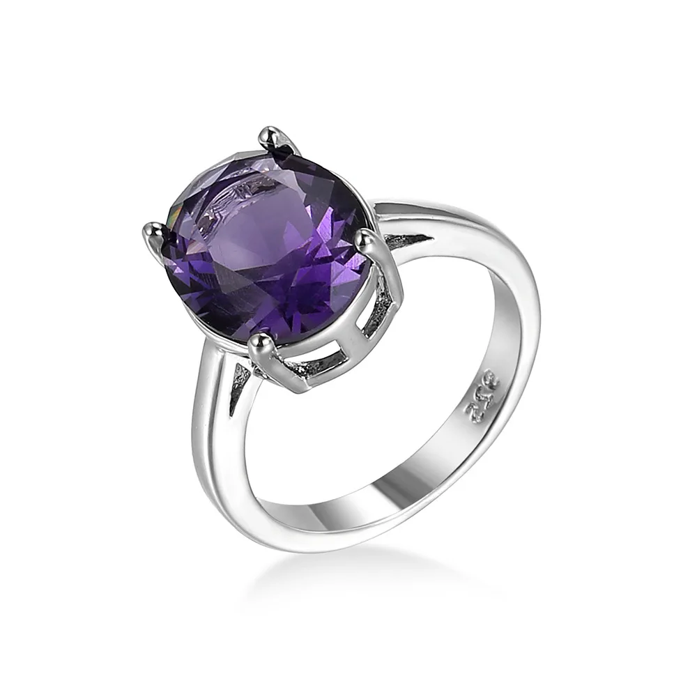 Simple Round Purple/blue Crystal Wedding Rings for Women Micro Pave CZ Zircon Fashion 925 Sterling Silver Jewelry Gift