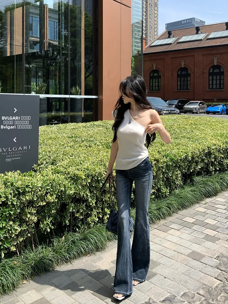 

Синие женские джинсы-клеш с низкой посадкой, облегающие, из высококачественного эластичного хлопка, удобные, модные, летние новинки