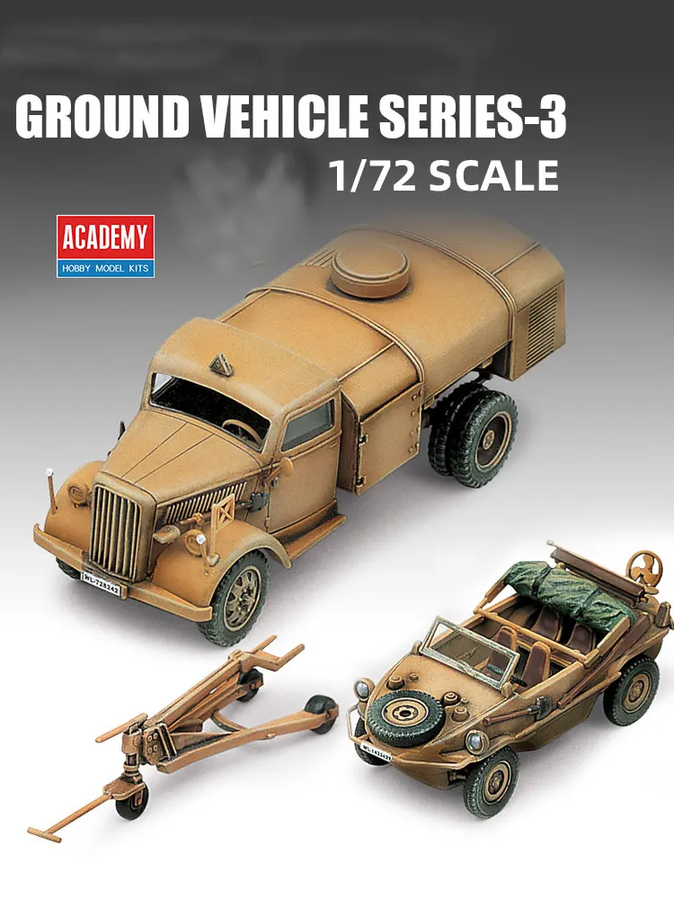 Academy Assembly Model Kit 13401  Ground Vehicle Series-3 German Fuel Truck & Schwimmwagen 1/72