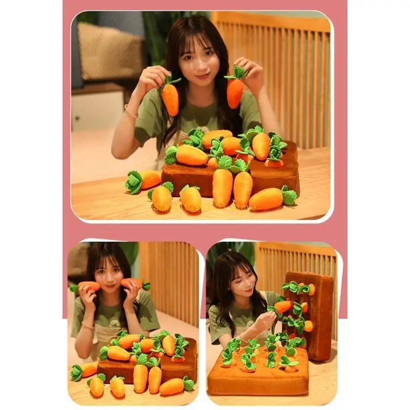 Zanahorias rellenas felpa creativas, juguete interactivo verduras suaves y realistas, juego estimulación cosecha
