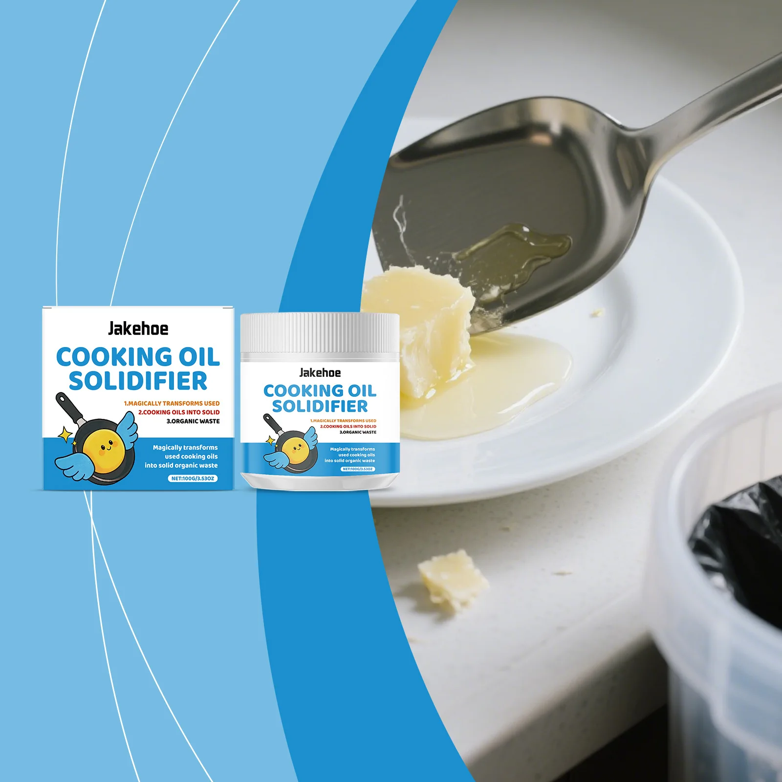 Kitchen Cooking Oil Solidifier Powder Jakehoe 100g Ideal For Daily Kitchen Waste Management Easy And Clean Disposal