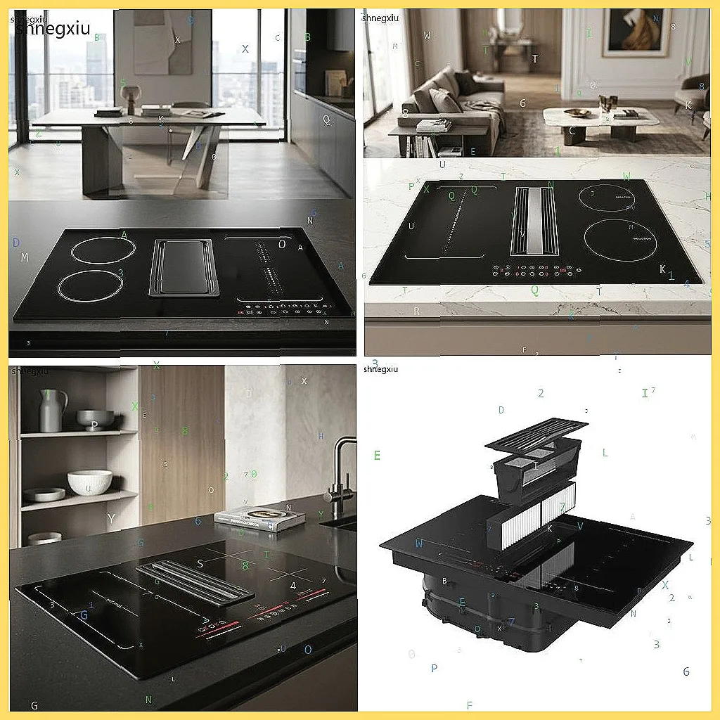 4 Burner Built-in Induction Cooktop with Downdraft Range Hood, Energy Efficient Kitchen Stove