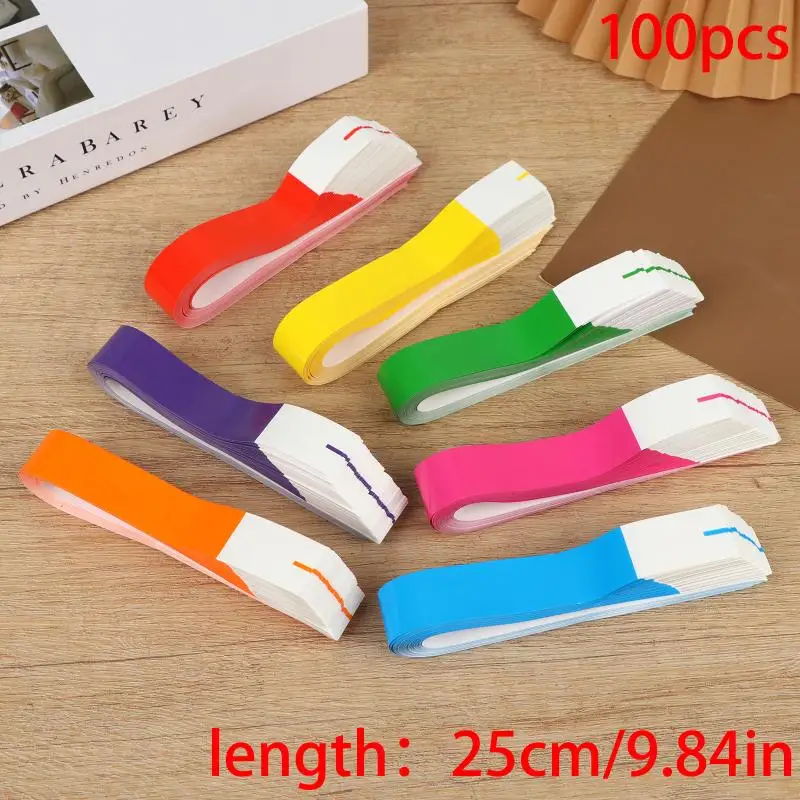 100Pcs Party Paper Bracelet Synthetic Paper Plastic Wristbands Sticky Wristband Painting Pattern Logo Paper Party Wristbands