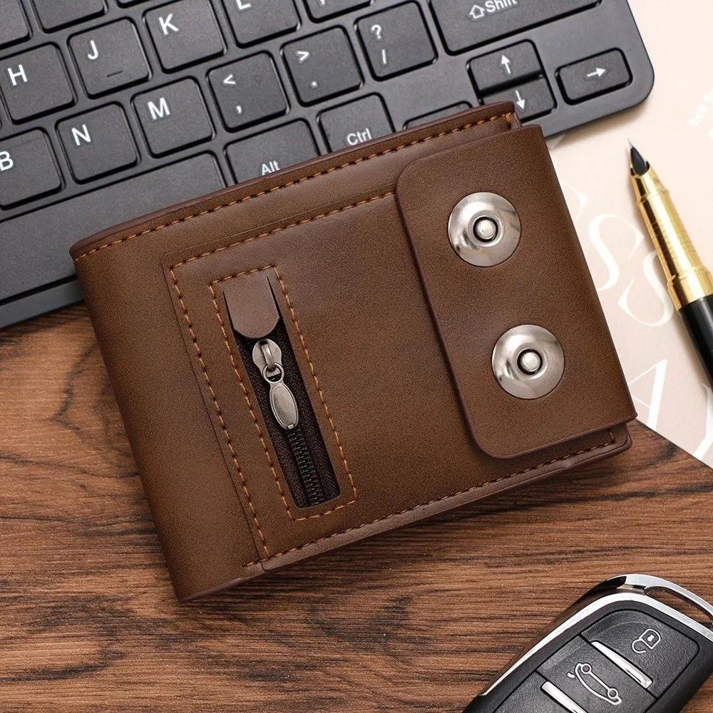 Cartera de cuero PU de alta calidad para hombre, múltiples ranuras para tarjetas, tarjetero corto, cartera informal portátil Zero