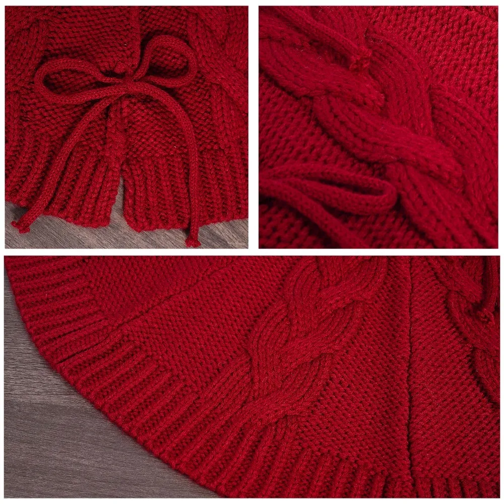 

2024 Bowknot Xmas Tree Skirt Red Fried Dough Twist Knitted Tree Skirt Knitted Xmas Tree Decoration New Year's Supplies