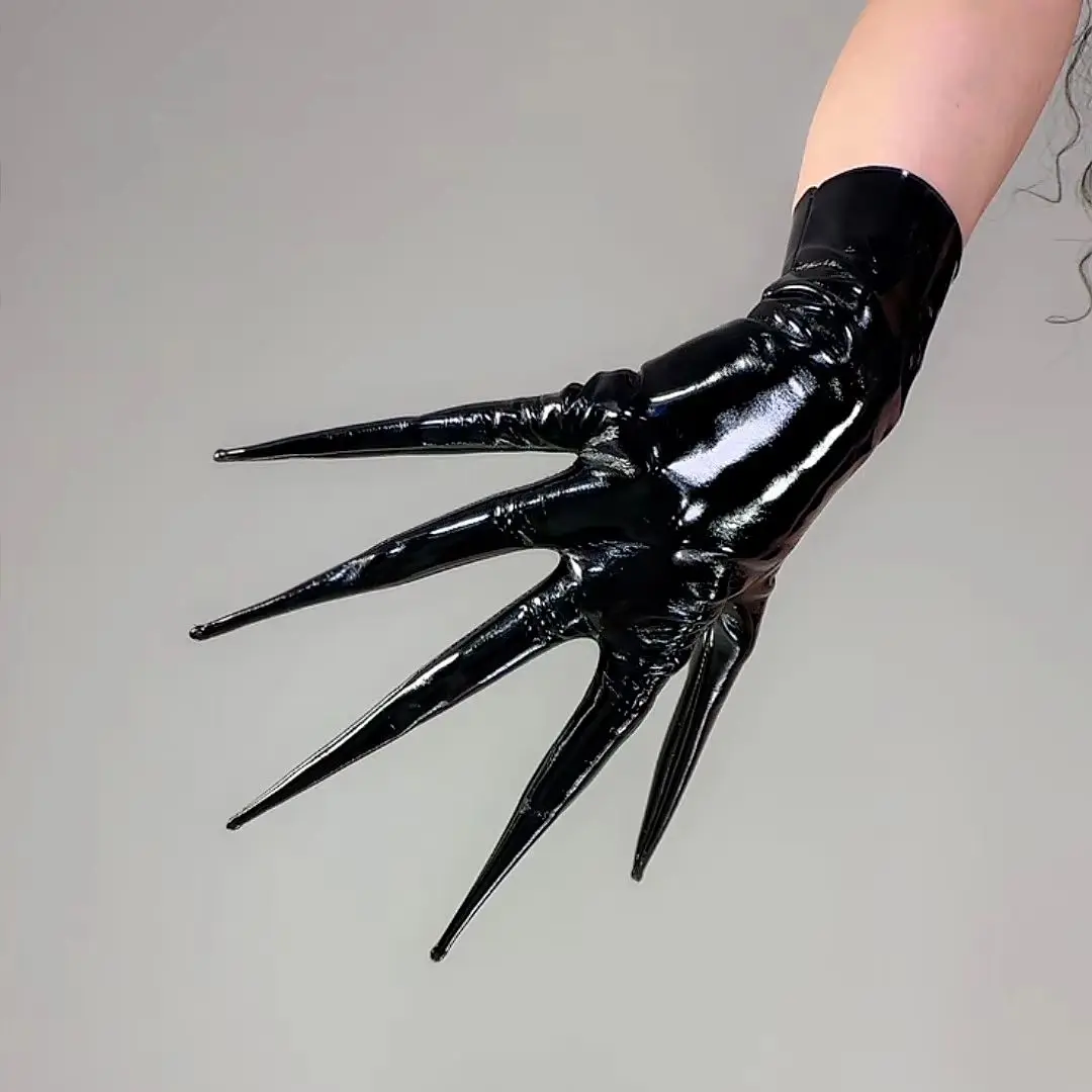 GUANTES DE DEDES PERINados 35 cm 14 "de largo Spike hombros charol piel sintética PU calentadores de brazos brillo negro LLDLLNT