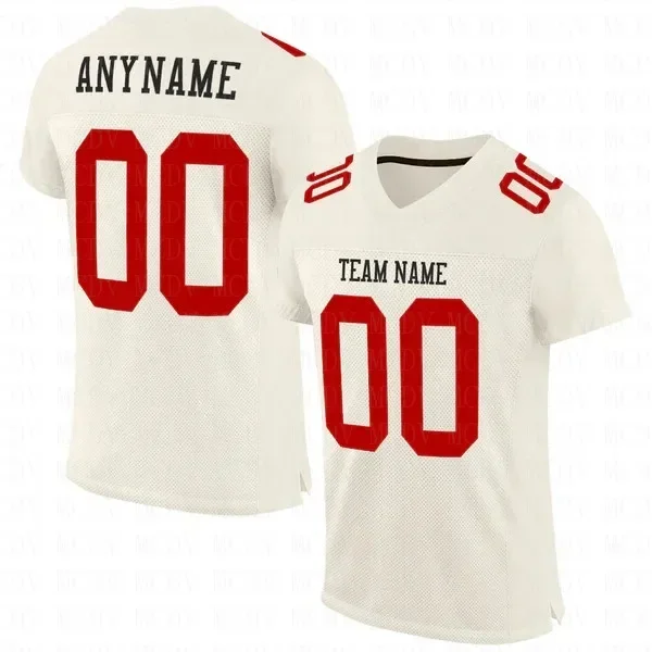 Custom  Red Mesh Authentic Football Jersey  Short Sleeves Athletic Tee Shirts Unisex Top streetwear