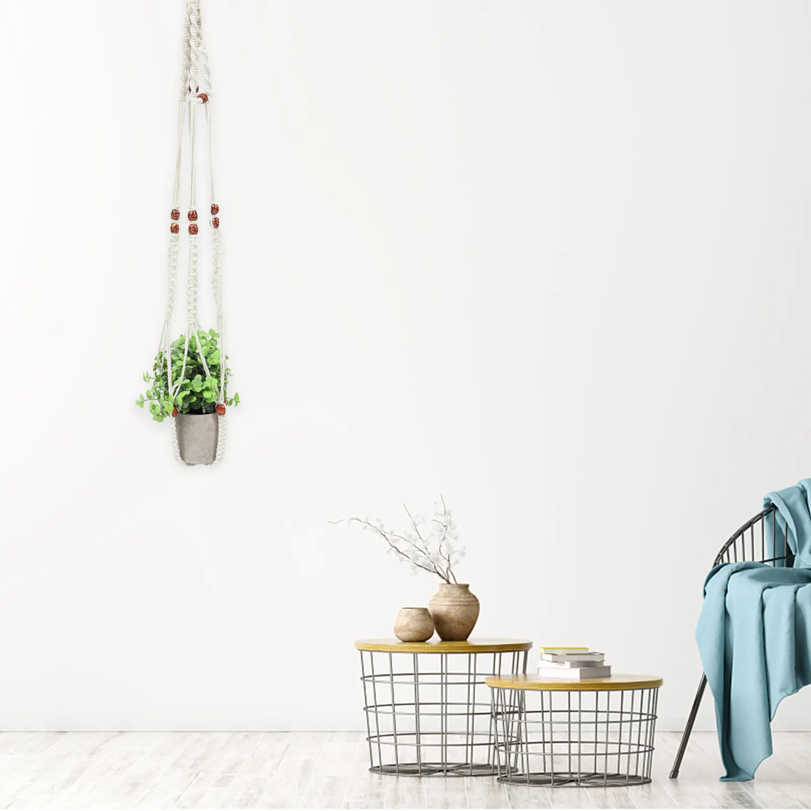 Beaded Macrame Plant Hanger Hanging Bag for Flowerpots Indoor Outdoor Decor Wall Garden Ceiling Bohemian Style Elegant Sturdy