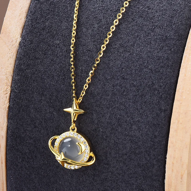 

New Sun and moon myth cat eye stone necklace, women's collarbone pendant necklace